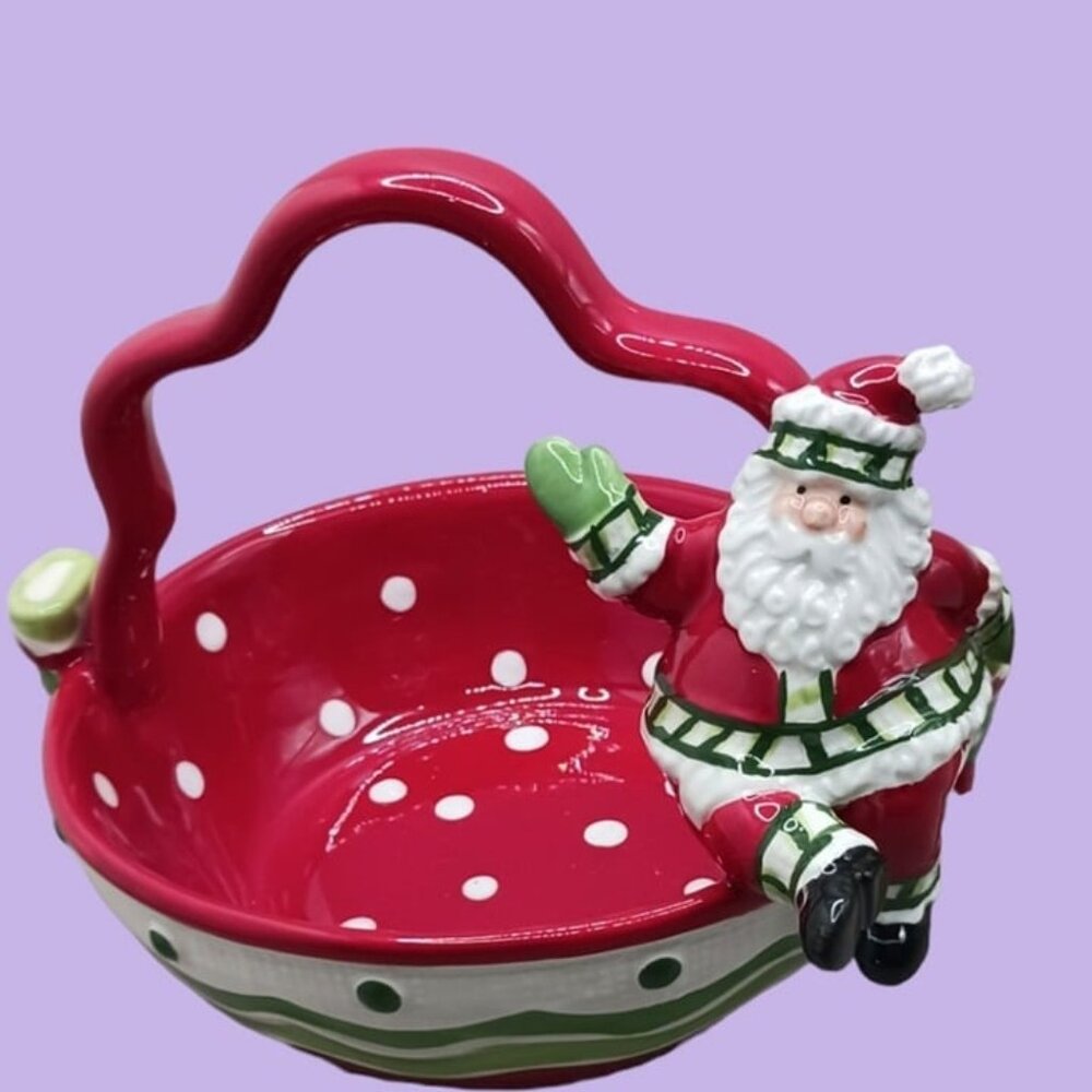 Fitz and floyd ceramic christmas basket with santa claus